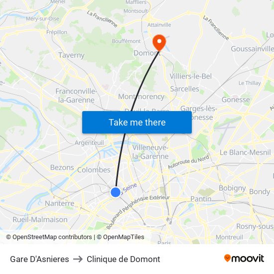 Gare D'Asnieres to Clinique de Domont map