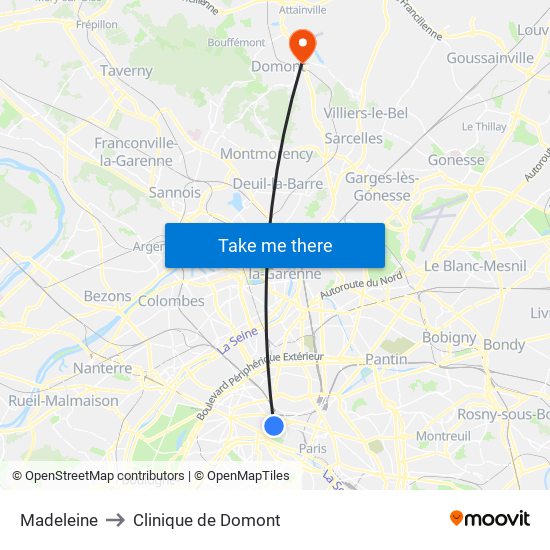 Madeleine to Clinique de Domont map