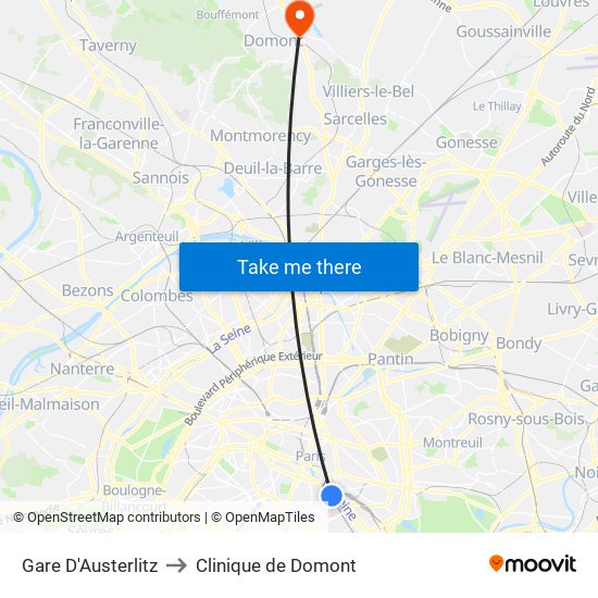 Gare D'Austerlitz to Clinique de Domont map