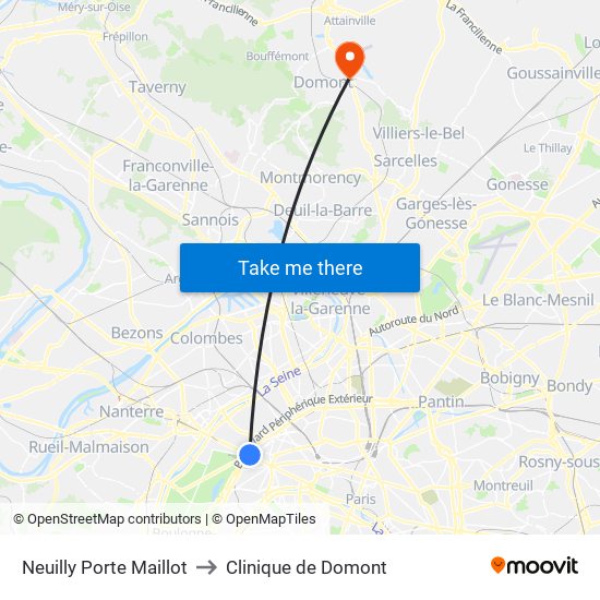 Neuilly Porte Maillot to Clinique de Domont map