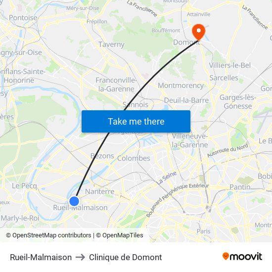 Rueil-Malmaison to Clinique de Domont map