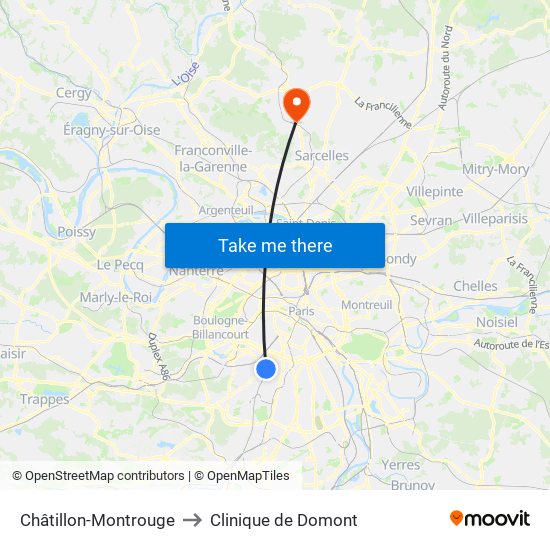 Châtillon-Montrouge to Clinique de Domont map