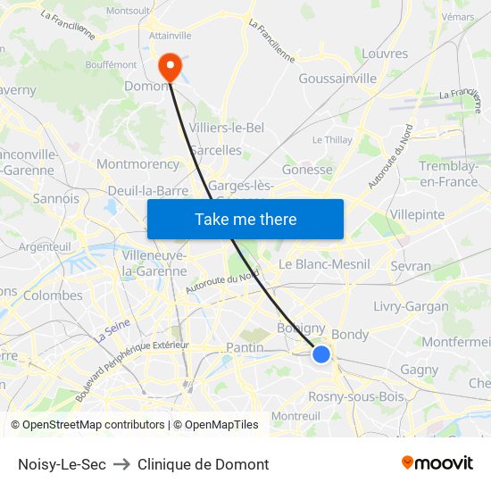 Noisy-Le-Sec to Clinique de Domont map