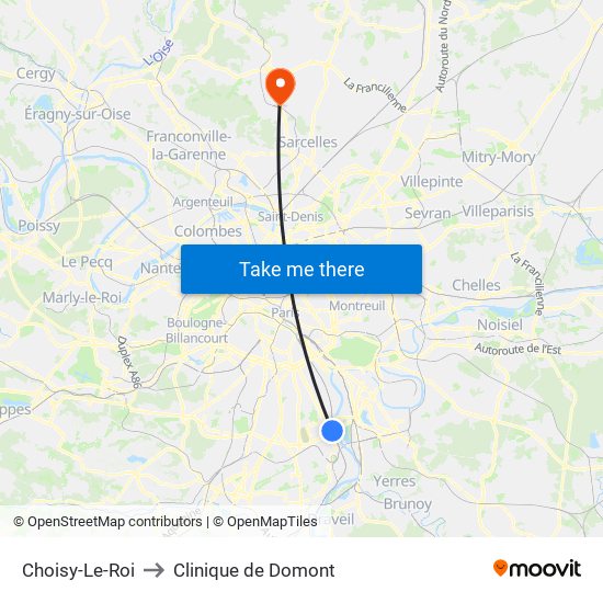 Choisy-Le-Roi to Clinique de Domont map