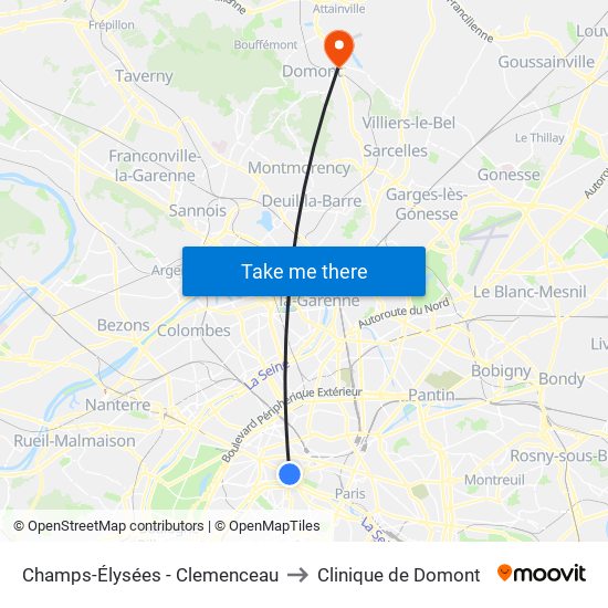 Champs-Élysées - Clemenceau to Clinique de Domont map