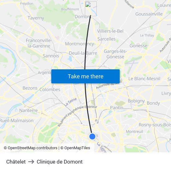 Châtelet to Clinique de Domont map