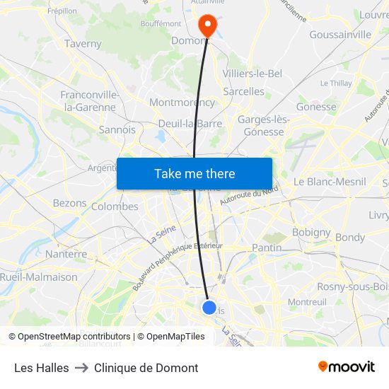 Les Halles to Clinique de Domont map