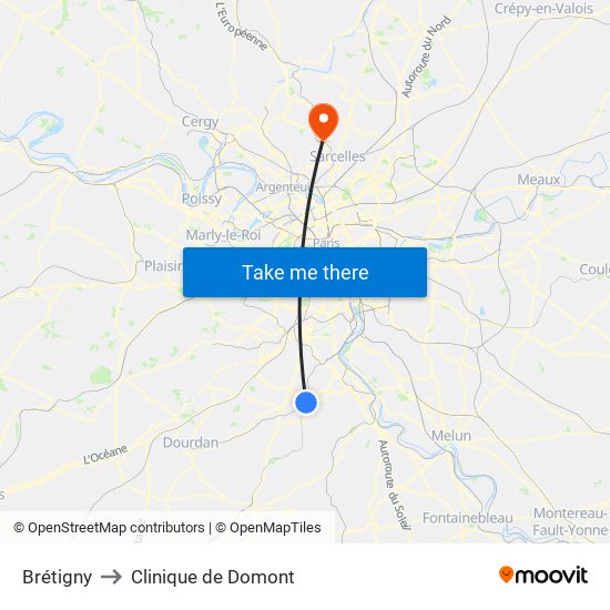 Brétigny to Clinique de Domont map