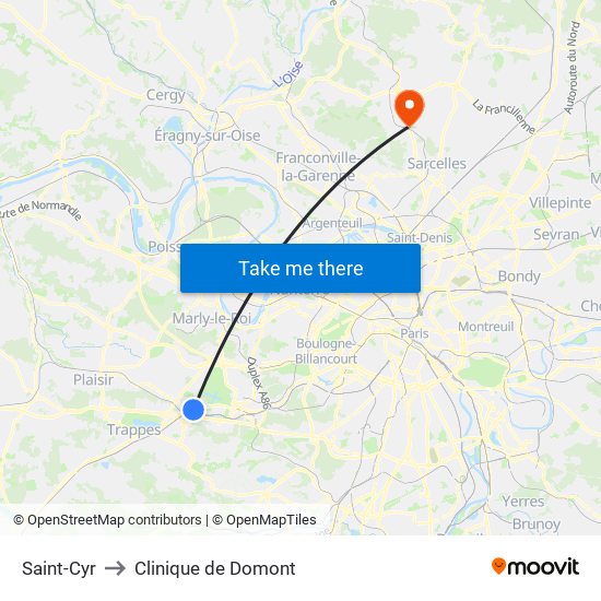 Saint-Cyr to Clinique de Domont map