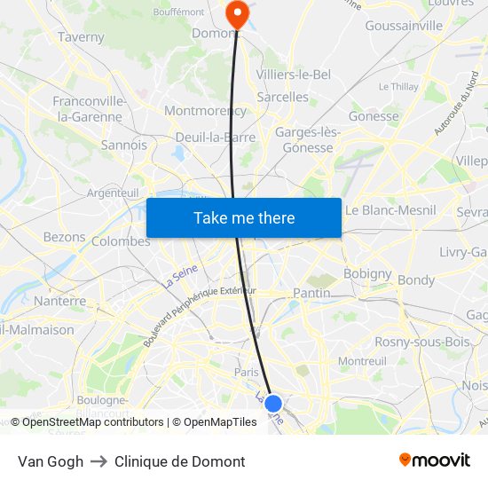 Van Gogh to Clinique de Domont map