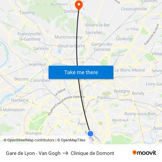 Gare de Lyon - Van Gogh to Clinique de Domont map