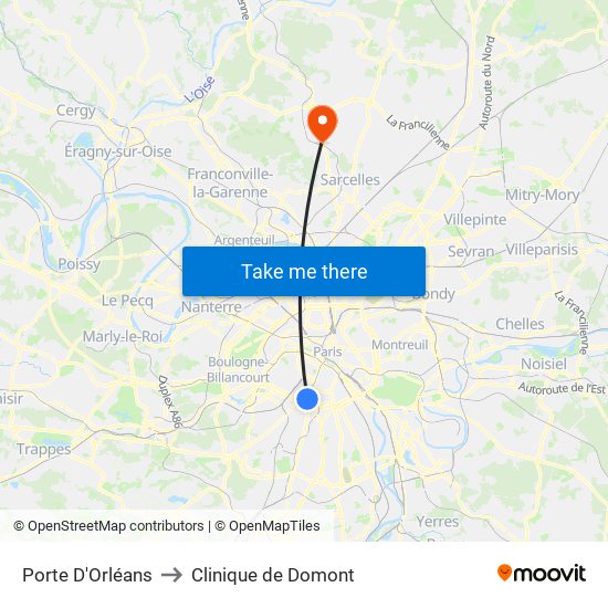 Porte D'Orléans to Clinique de Domont map