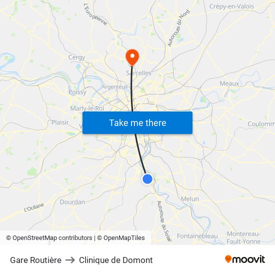 Gare Routière to Clinique de Domont map