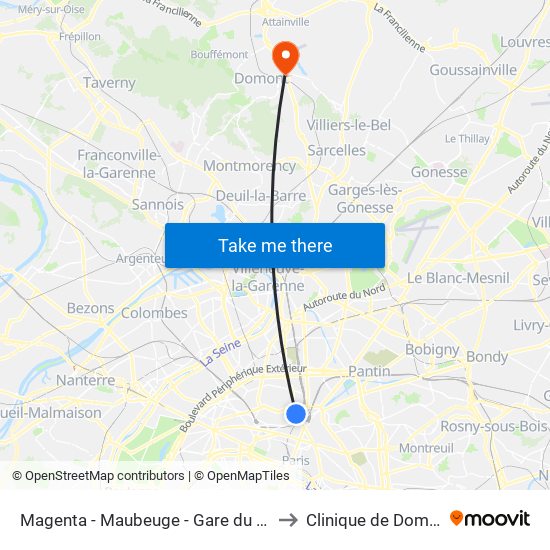 Magenta - Maubeuge - Gare du Nord to Clinique de Domont map