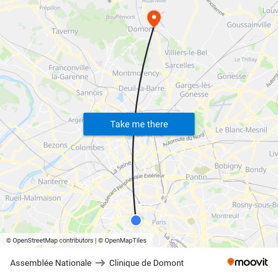 Assemblée Nationale to Clinique de Domont map