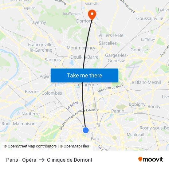 Paris - Opéra to Clinique de Domont map
