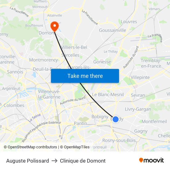 Auguste Polissard to Clinique de Domont map