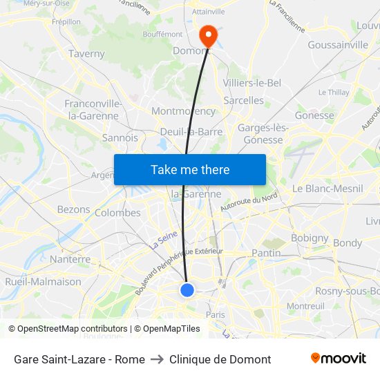 Gare Saint-Lazare - Rome to Clinique de Domont map