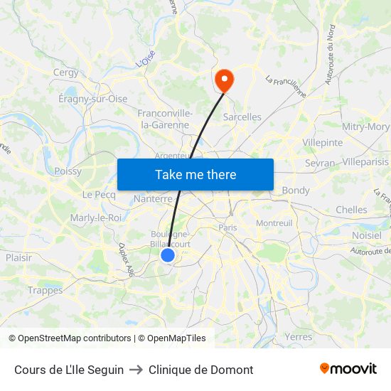 Cours de L'Ile Seguin to Clinique de Domont map