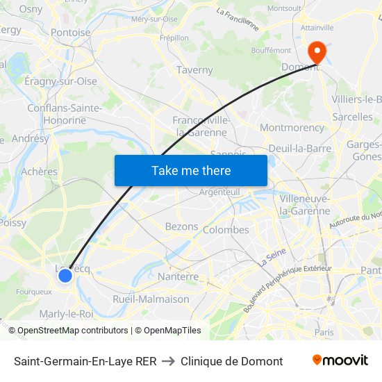 Saint-Germain-En-Laye RER to Clinique de Domont map