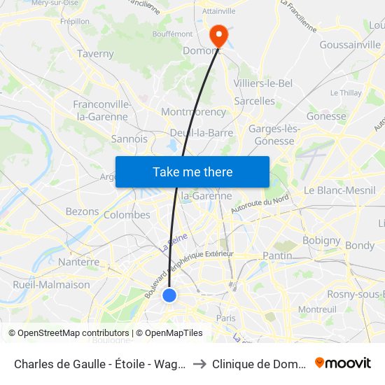 Charles de Gaulle - Étoile - Wagram to Clinique de Domont map