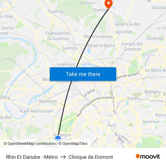 Rhin Et Danube - Métro to Clinique de Domont map