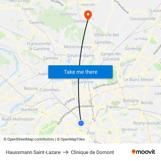 Haussmann Saint-Lazare to Clinique de Domont map