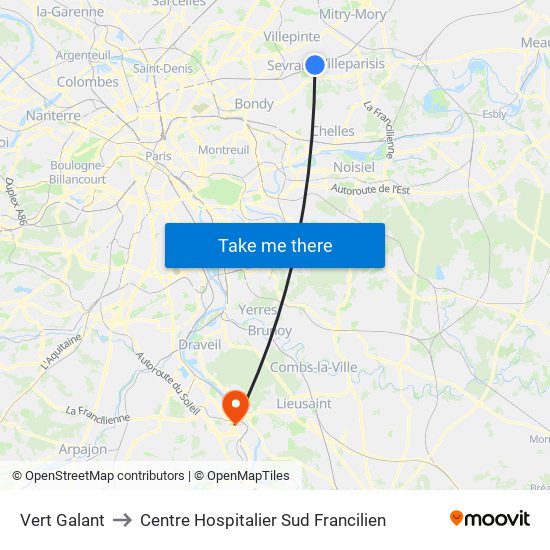 Vert Galant to Centre Hospitalier Sud Francilien map