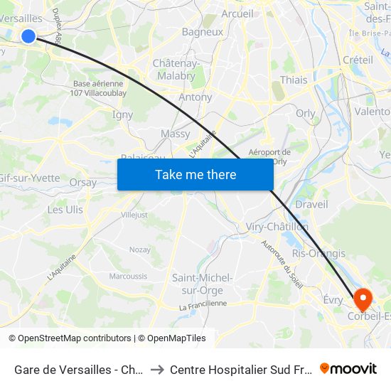 Gare de Versailles - Chantiers to Centre Hospitalier Sud Francilien map