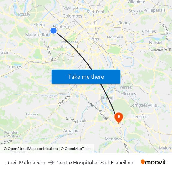 Rueil-Malmaison to Centre Hospitalier Sud Francilien map