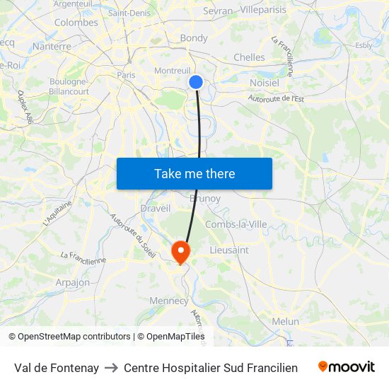 Val de Fontenay to Centre Hospitalier Sud Francilien map