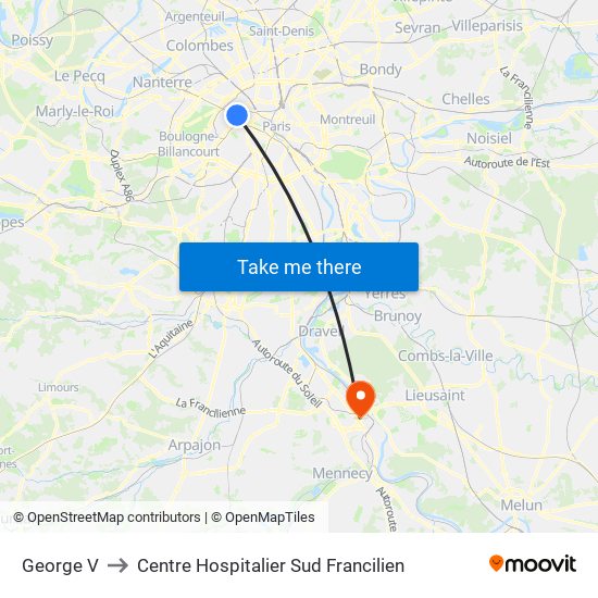 George V to Centre Hospitalier Sud Francilien map