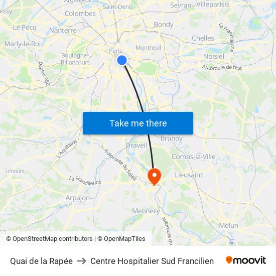 Quai de la Rapée to Centre Hospitalier Sud Francilien map