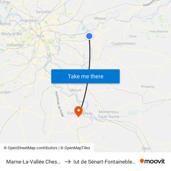 Marne-La-Vallée Chessy to Iut de Sénart-Fontainebleau map