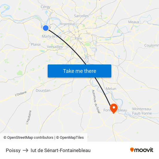 Poissy to Iut de Sénart-Fontainebleau map