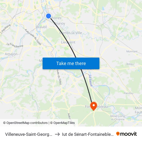 Villeneuve-Saint-Georges to Iut de Sénart-Fontainebleau map
