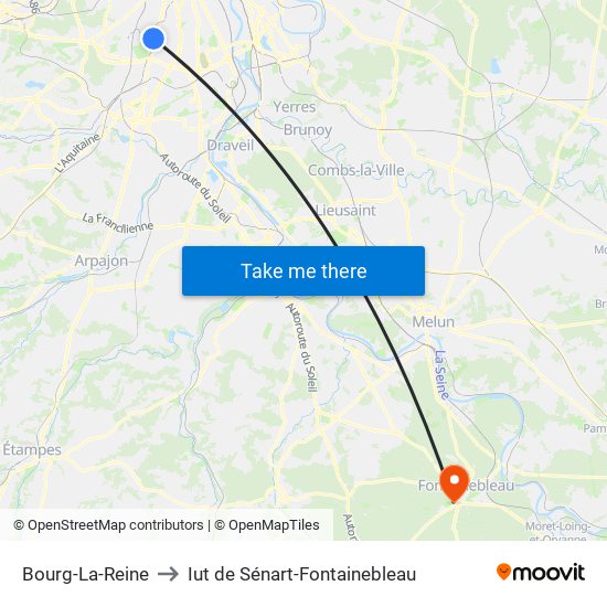 Bourg-La-Reine to Iut de Sénart-Fontainebleau map