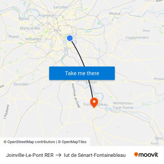 Joinville-Le-Pont RER to Iut de Sénart-Fontainebleau map