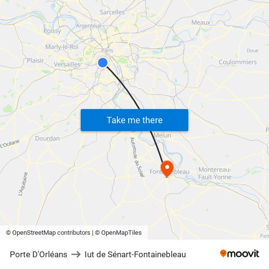 Porte D'Orléans to Iut de Sénart-Fontainebleau map