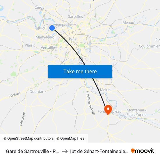 Gare de Sartrouville - RER to Iut de Sénart-Fontainebleau map