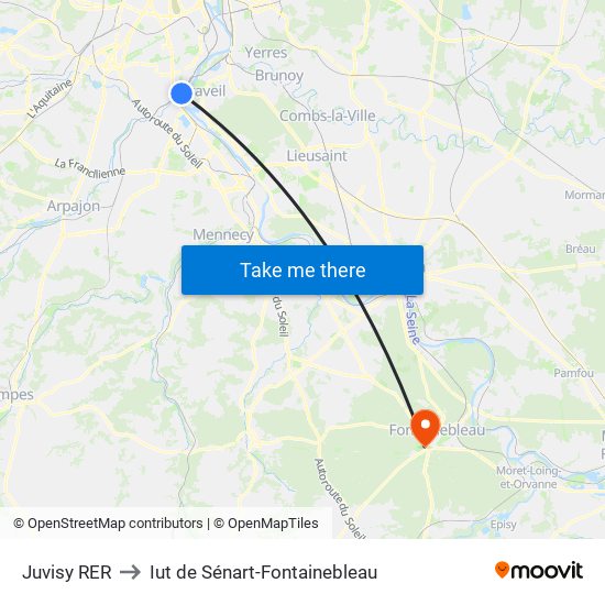 Juvisy RER to Iut de Sénart-Fontainebleau map