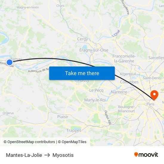 Mantes-La-Jolie to Myosotis map