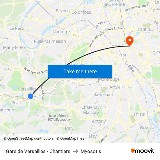 Gare de Versailles - Chantiers to Myosotis map