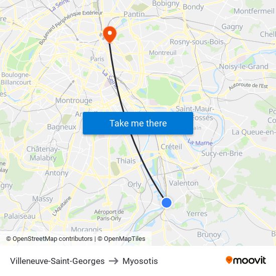 Villeneuve-Saint-Georges to Myosotis map