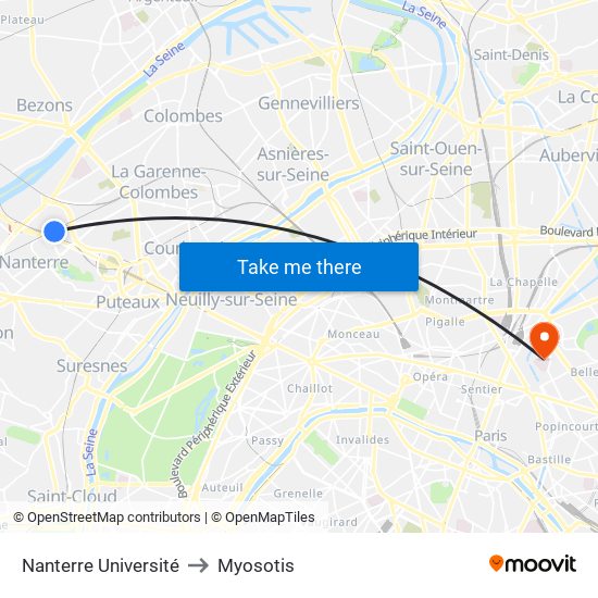 Nanterre Université to Myosotis map