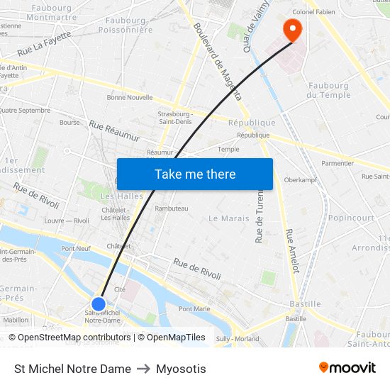 St Michel Notre Dame to Myosotis map