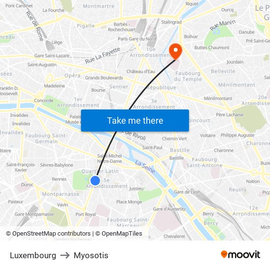 Luxembourg to Myosotis map