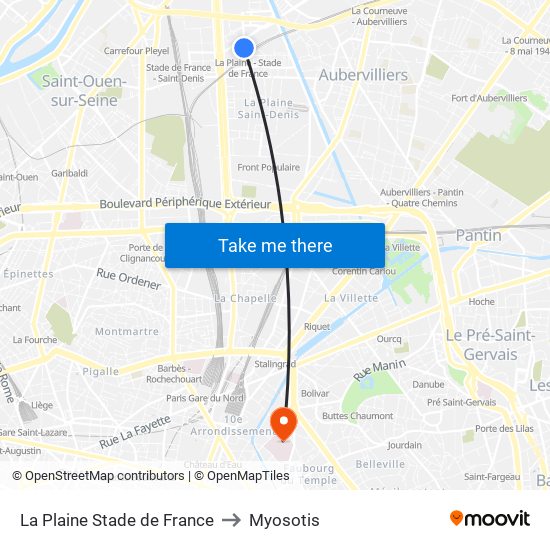 La Plaine Stade de France to Myosotis map