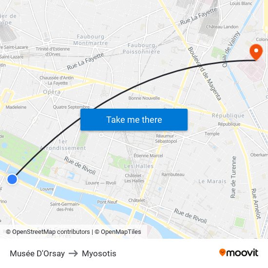 Musée D'Orsay to Myosotis map