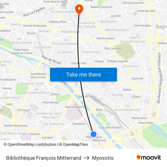 Bibliothèque François Mitterrand to Myosotis map